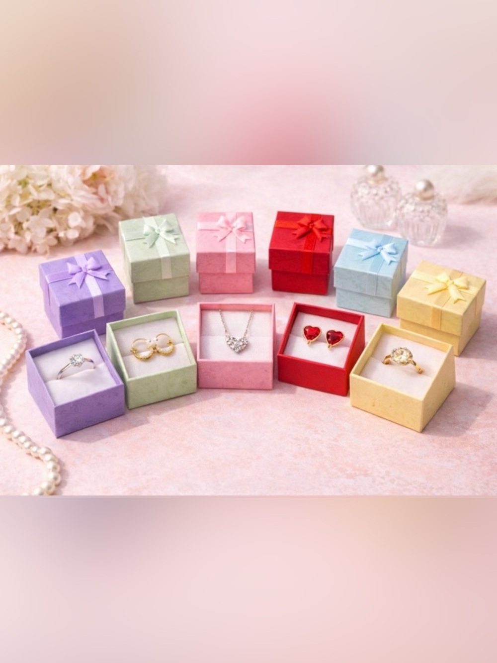 Pastel Jewelry Gift Boxes Set – 6 Colors w/ Bow & Cushion Insert per set - Picture 7 of 7